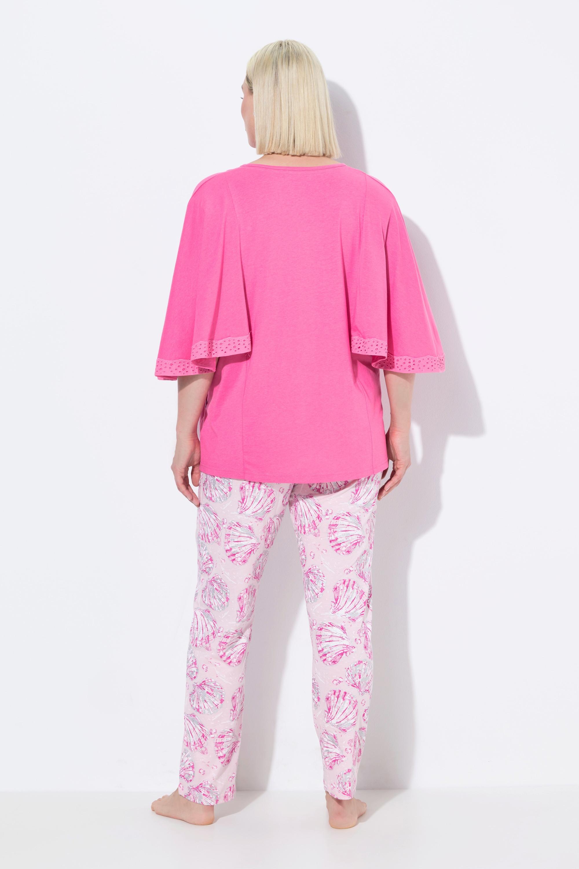 Ulla Popken Pigiama con conchiglie scollo a tunica mezze maniche  