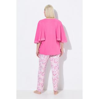 Ulla Popken Pigiama con conchiglie scollo a tunica mezze maniche  