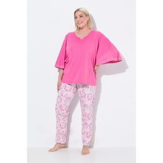 Ulla Popken Pigiama con conchiglie scollo a tunica mezze maniche  