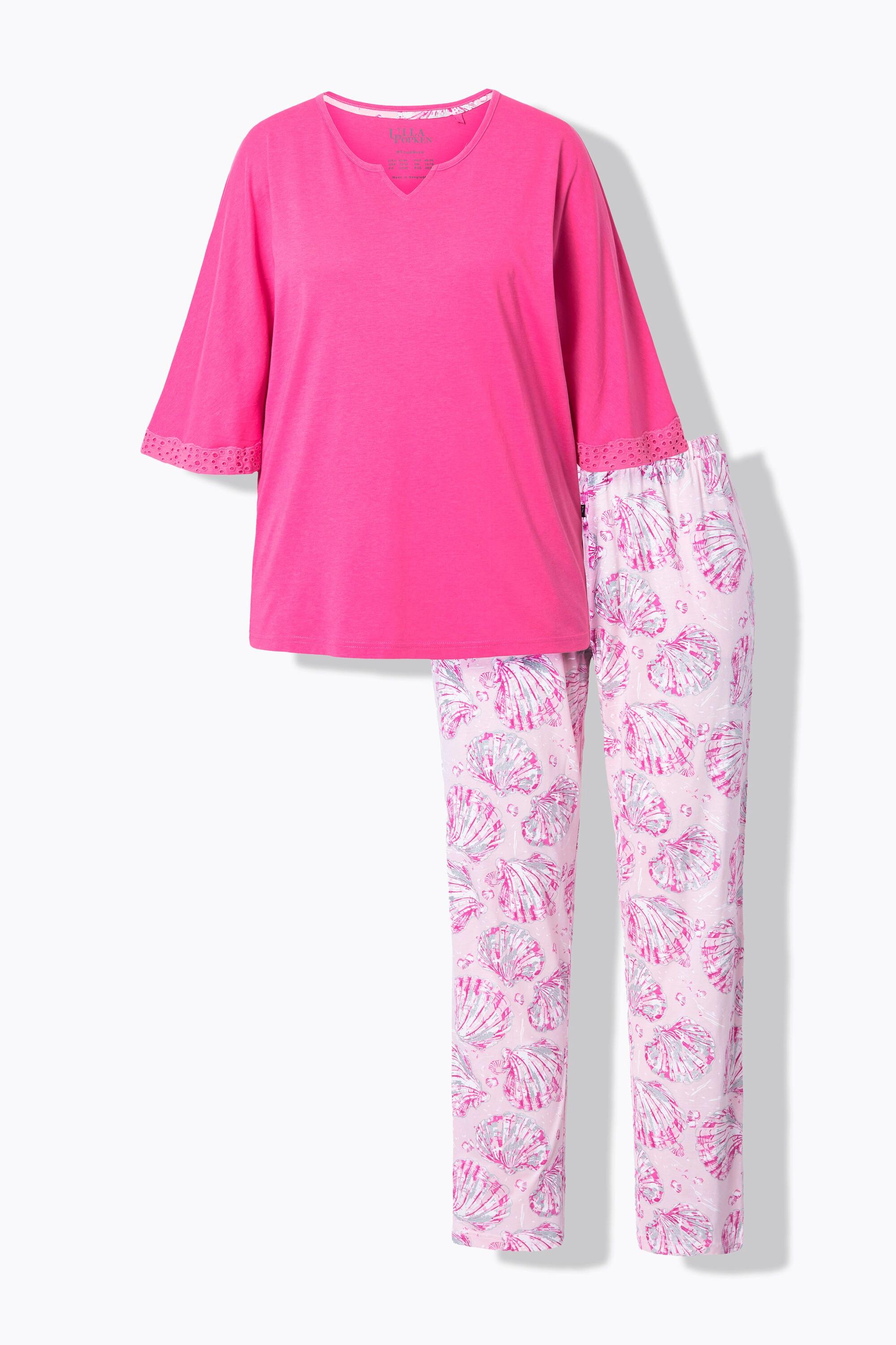 Ulla Popken Pigiama con conchiglie scollo a tunica mezze maniche  