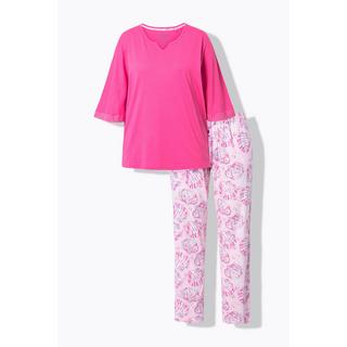 Ulla Popken Pigiama con conchiglie scollo a tunica mezze maniche  