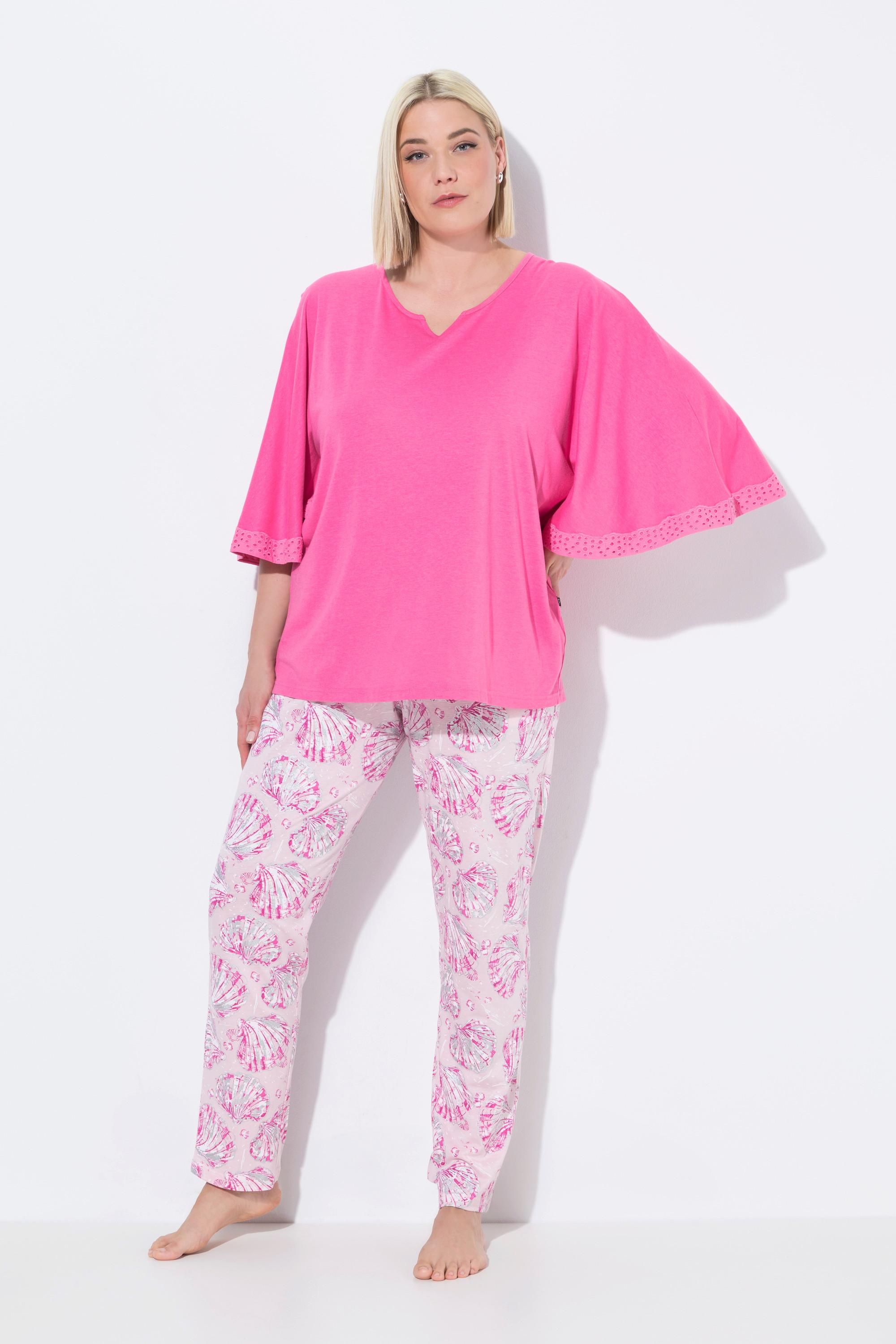 Ulla Popken Pigiama con conchiglie scollo a tunica mezze maniche  