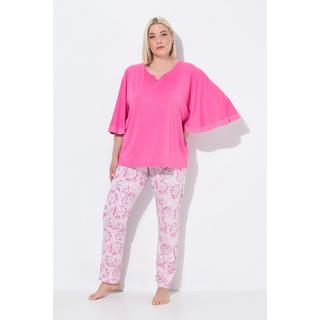 Ulla Popken Pigiama con conchiglie scollo a tunica mezze maniche  