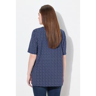 Ulla Popken T-Shirt Fantasia Tradizionale Taglio Svasato Scollo a V Mezze Maniche  