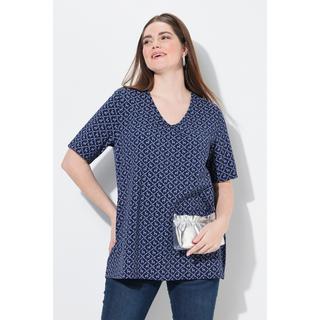 Ulla Popken T-Shirt Fantasia Tradizionale Taglio Svasato Scollo a V Mezze Maniche  