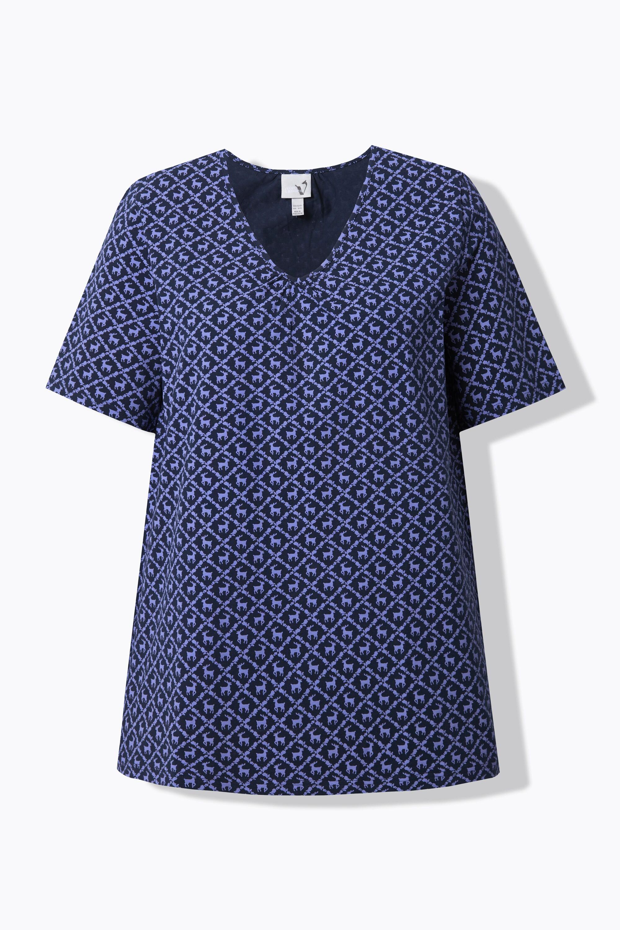 Ulla Popken T-Shirt Fantasia Tradizionale Taglio Svasato Scollo a V Mezze Maniche  