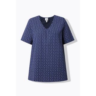 Ulla Popken T-Shirt Fantasia Tradizionale Taglio Svasato Scollo a V Mezze Maniche  