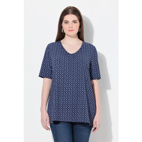 Ulla Popken T-Shirt Fantasia Tradizionale Taglio Svasato Scollo a V Mezze Maniche  