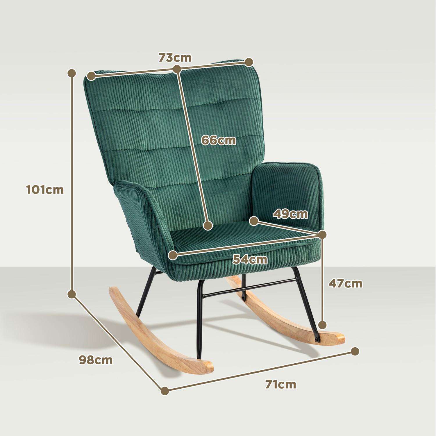 Northio Chaise à bascule, chaise à bascule aspect cordon, accoudoir, fauteuil avec patins en bois, chaise de relaxation pour salon, chambre à coucher, vert foncé  