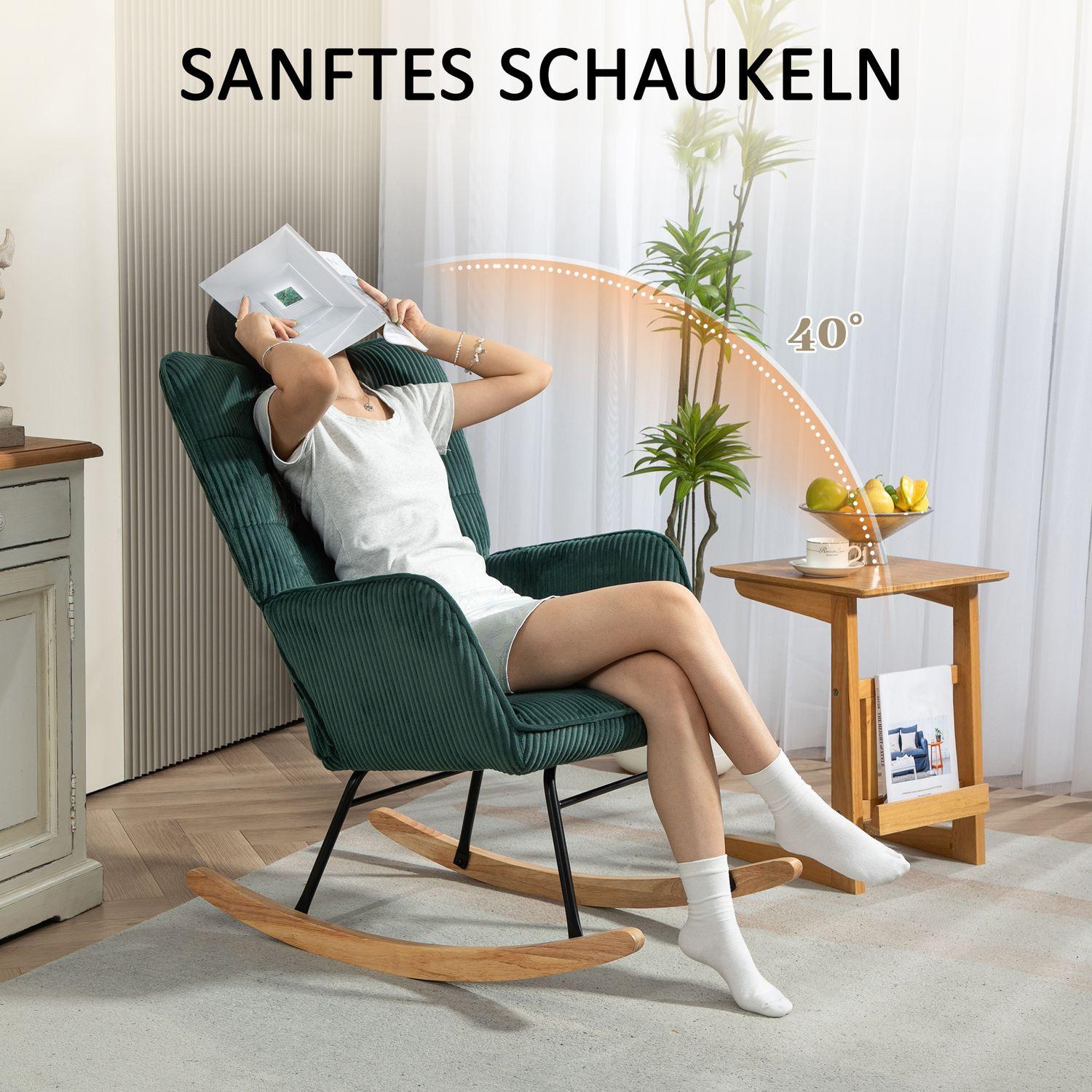 Northio Chaise à bascule, chaise à bascule aspect cordon, accoudoir, fauteuil avec patins en bois, chaise de relaxation pour salon, chambre à coucher, vert foncé  