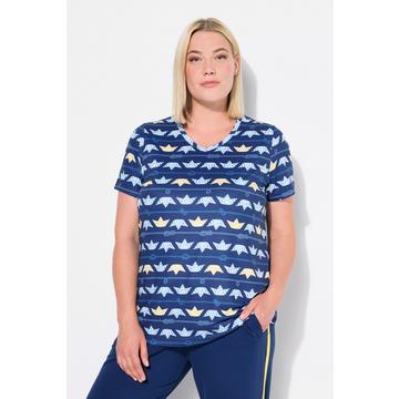 T-shirt technique avec motif petits bateaux, col en V et manches courtes, collection Classic