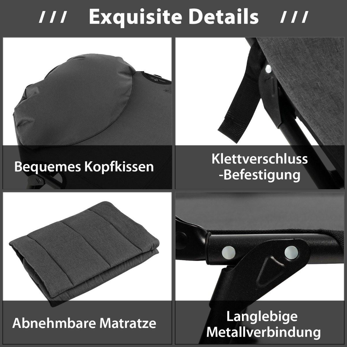 Northix  Klappbares Campingbett mit Abnehmbarer Matratze 194 x 66 x 29 cm Grau 