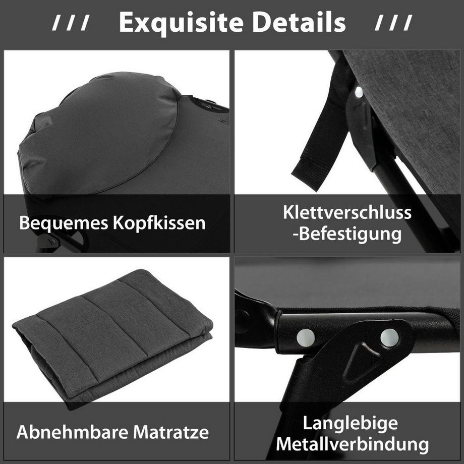 Northix  Klappbares Campingbett mit Abnehmbarer Matratze 194 x 66 x 29 cm Grau 