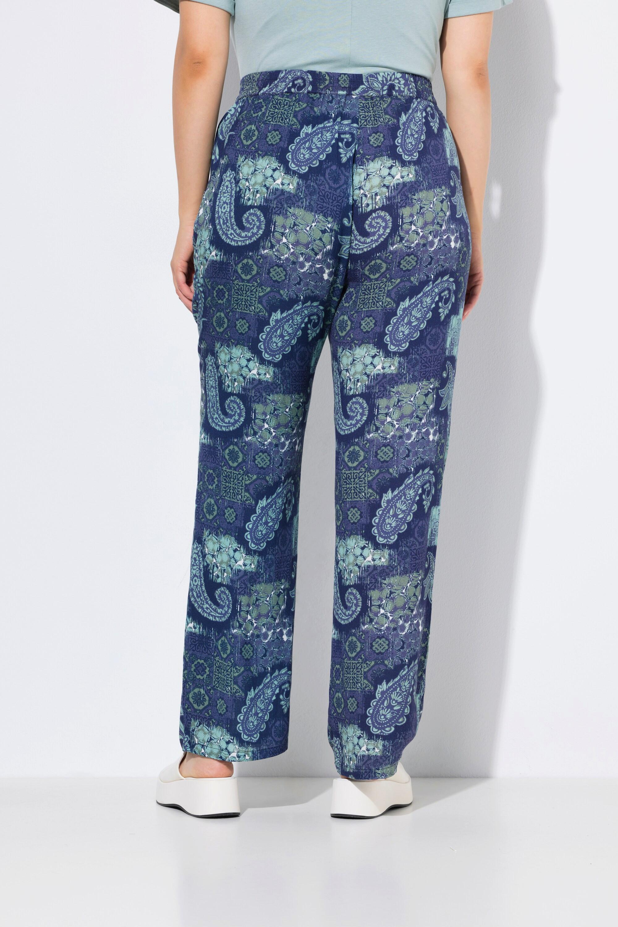Ulla Popken Rose Paisley Gamba Larga Crêpe Pantaloni  