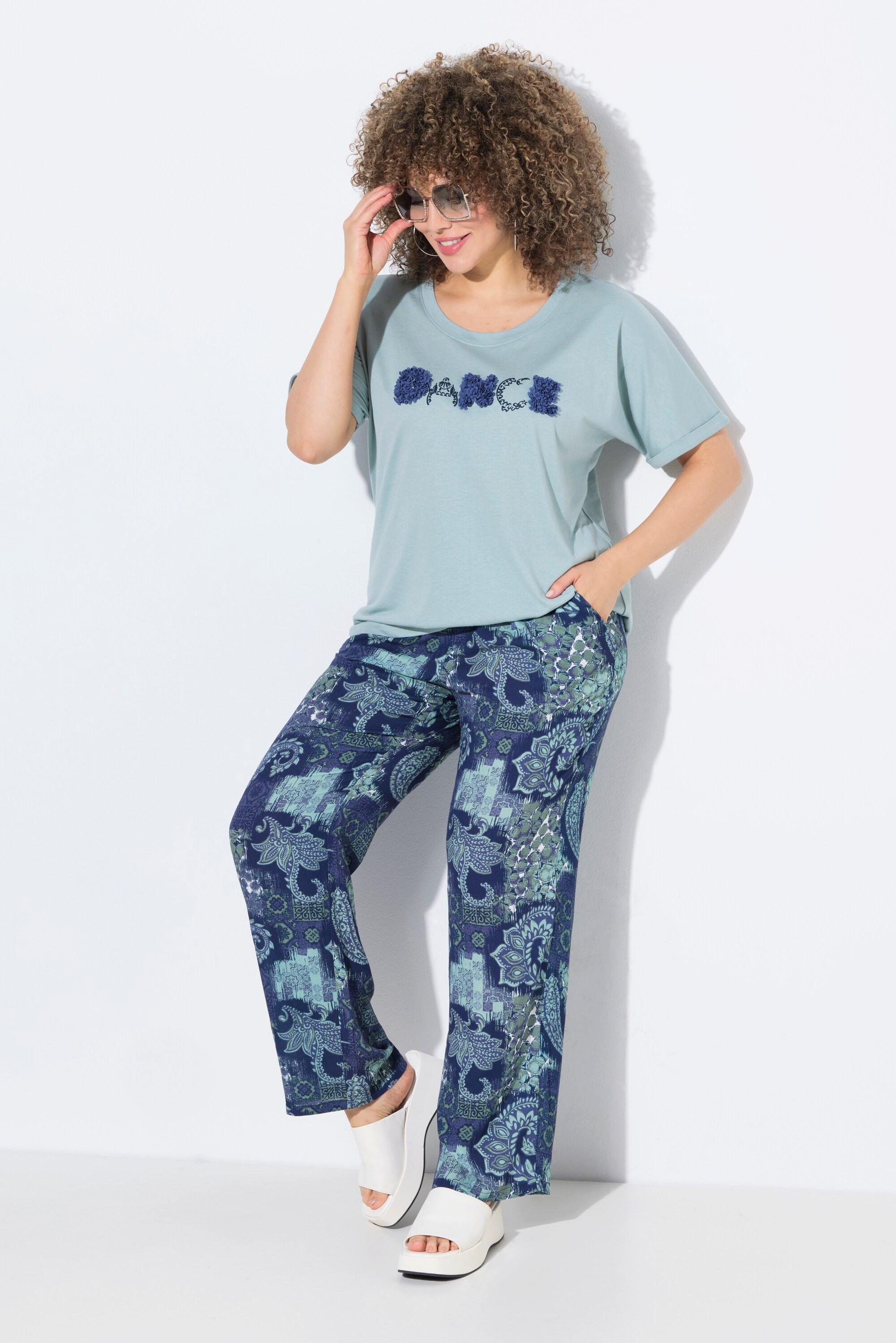Ulla Popken Rose Paisley Gamba Larga Crêpe Pantaloni  
