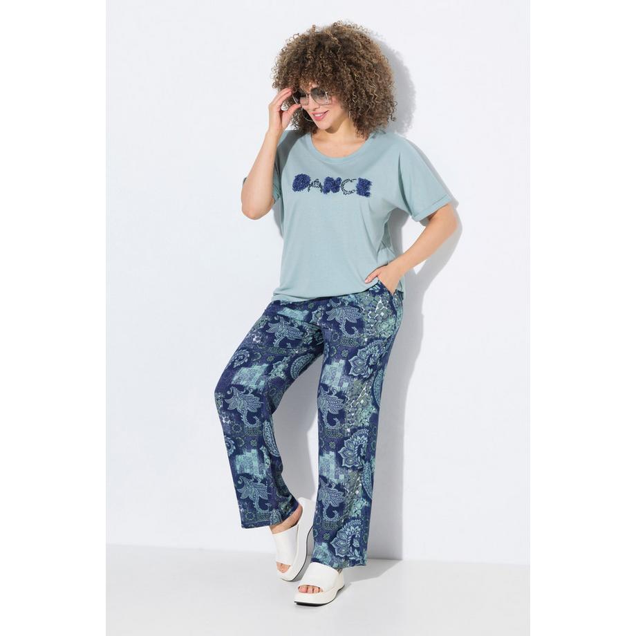 Ulla Popken Rose Paisley Weites Bein Krepp Hose  