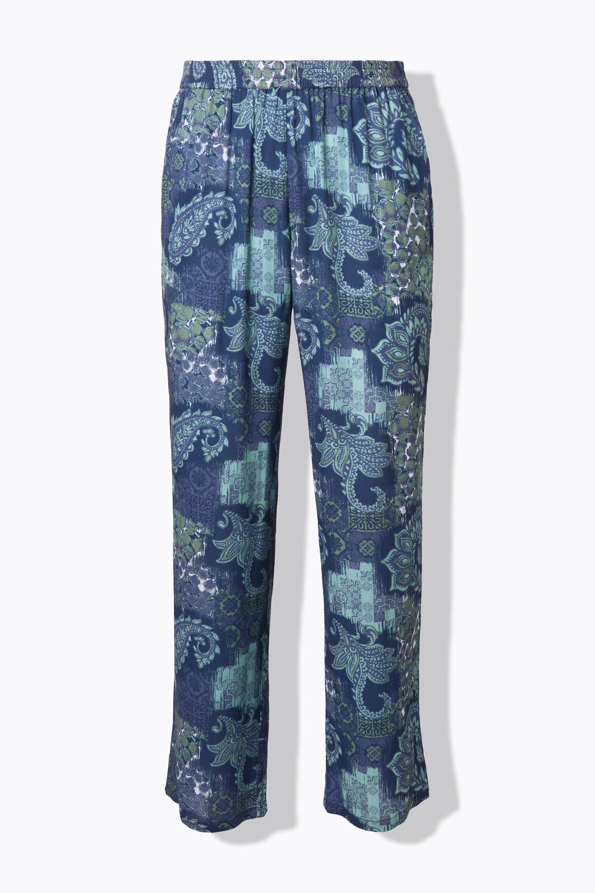 Ulla Popken Rose Paisley Gamba Larga Crêpe Pantaloni  