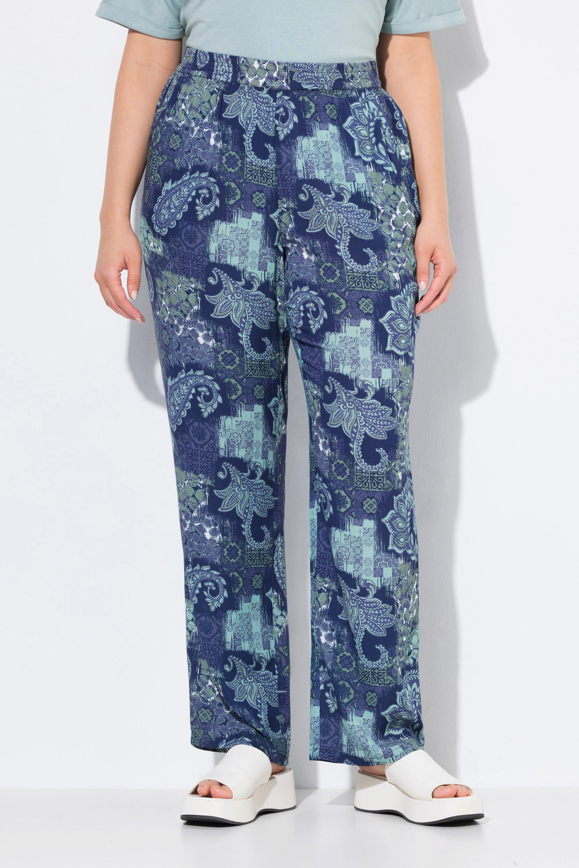 Ulla Popken Rose Paisley Gamba Larga Crêpe Pantaloni  