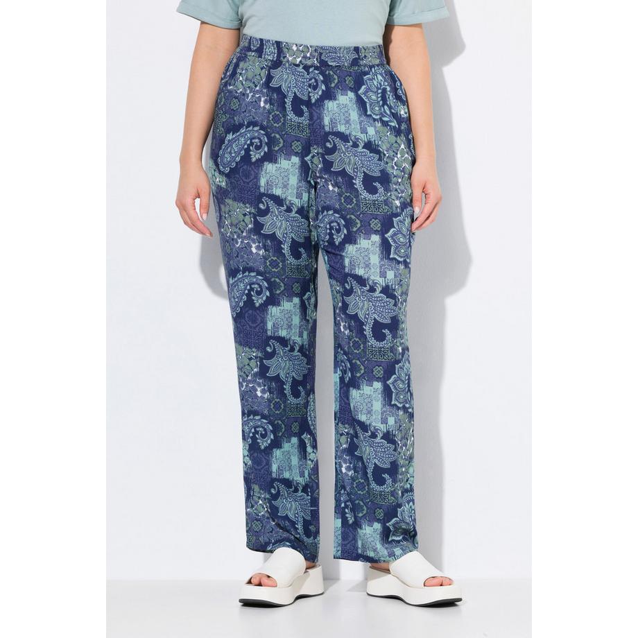 Ulla Popken Rose Paisley Weites Bein Krepp Hose  