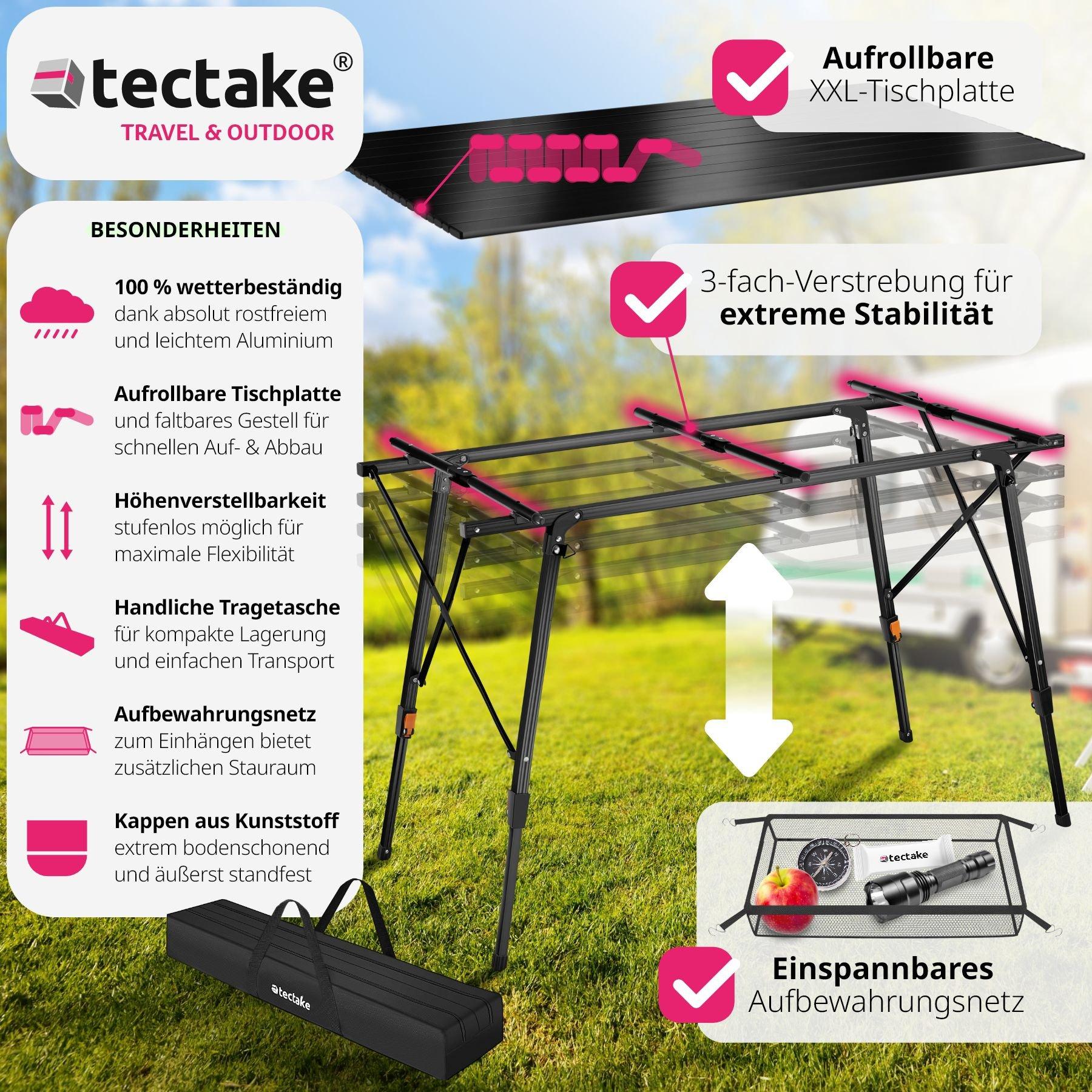 Tectake  Table de camping pliante Bastian en Aluminium, réglable en hauteur 