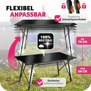 Tectake  Table de camping pliante Bastian en Aluminium, réglable en hauteur 