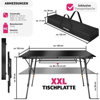 Tectake  Table de camping pliante Bastian en Aluminium, réglable en hauteur 