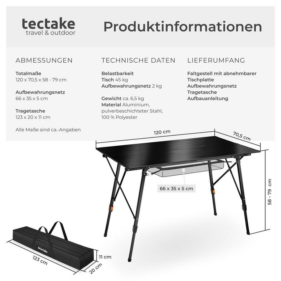 Tectake  Table de camping en aluminium Bastian pliables 