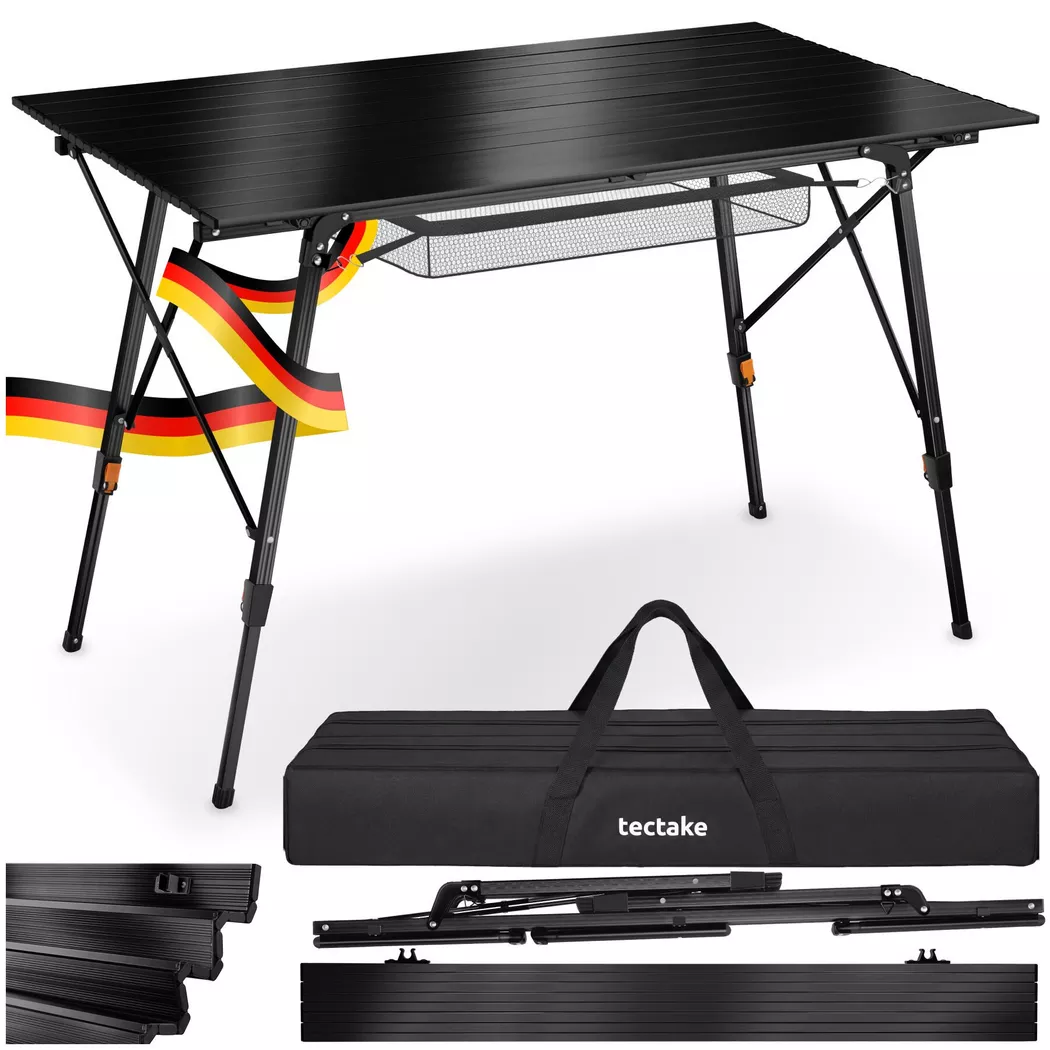 tectake Bastian Aluminum Folding Table, Height-Adjustable in Black
