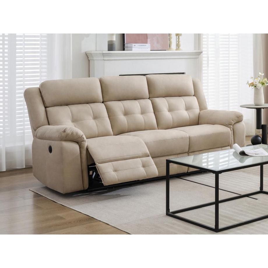 Vente-unique Divano 3 posti relax elettrico in Microfibra Beige - ORTIANO  