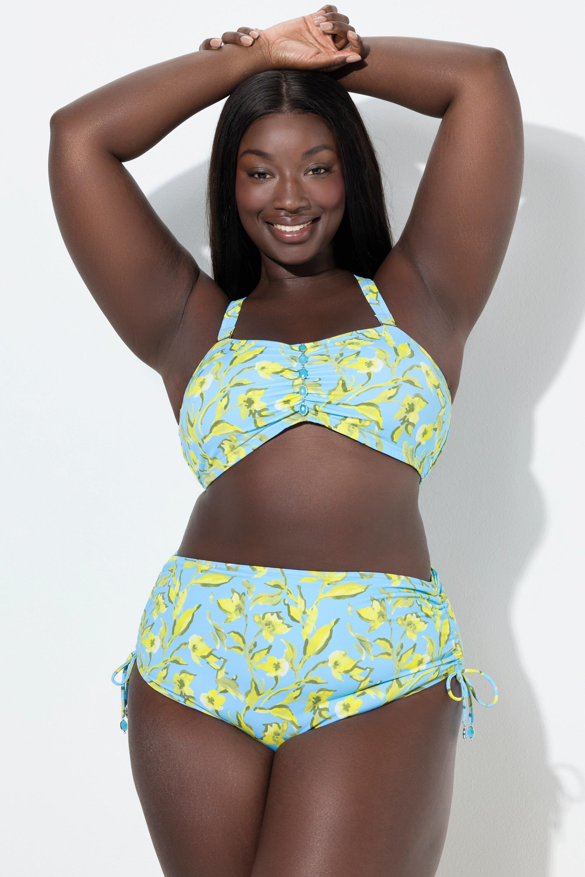 Ulla Popken Bikini à bretelles réglables rubans fantaisie imprimé fleurs  