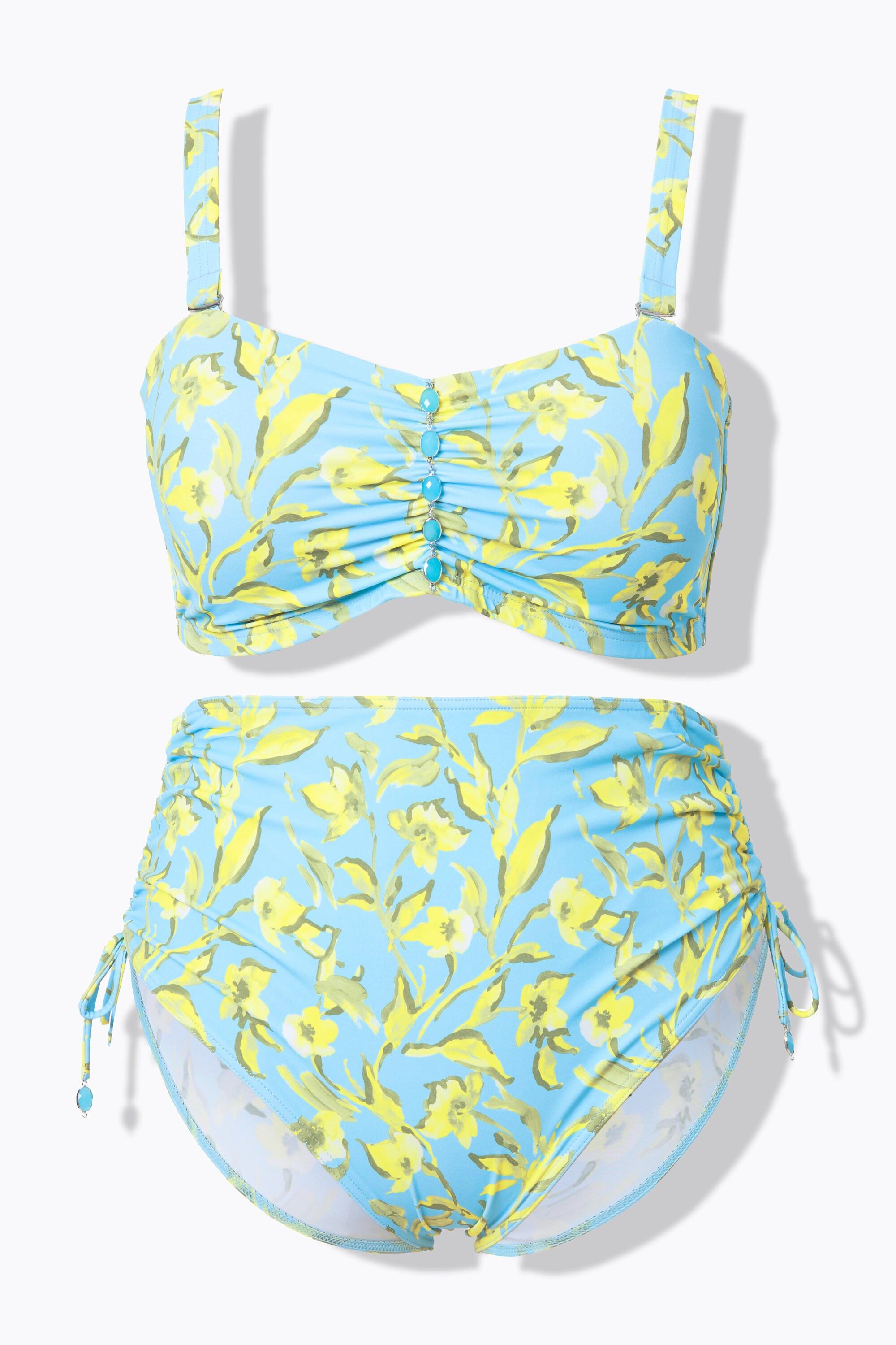 Ulla Popken Bikini à bretelles réglables rubans fantaisie imprimé fleurs  