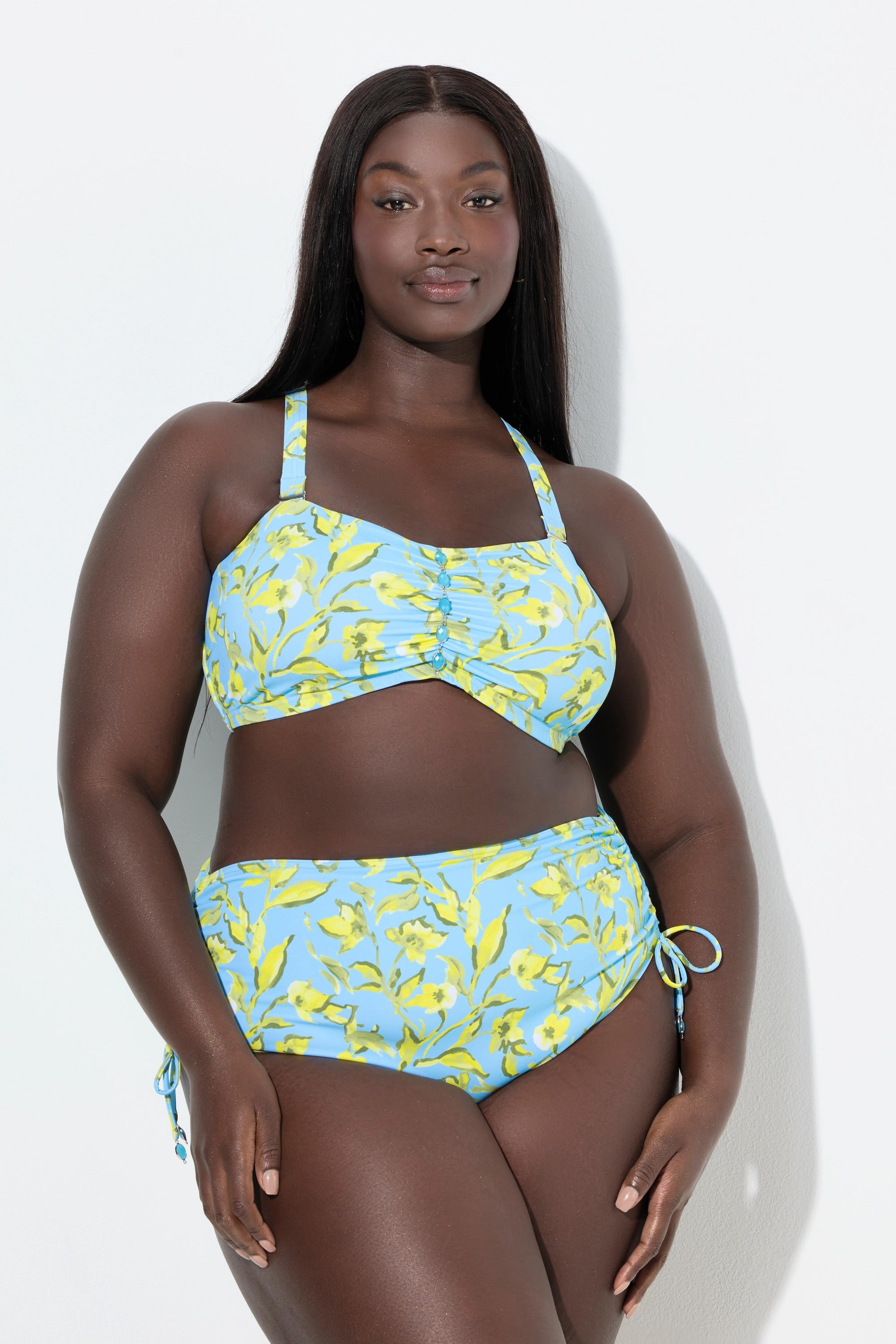 Ulla Popken Bikini à bretelles réglables rubans fantaisie imprimé fleurs  