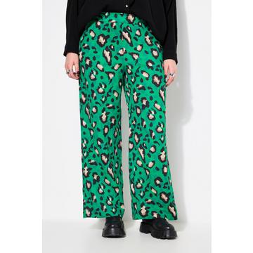 Pantaloni in mussola con taglio della gamba ampio e design leopardato colorato