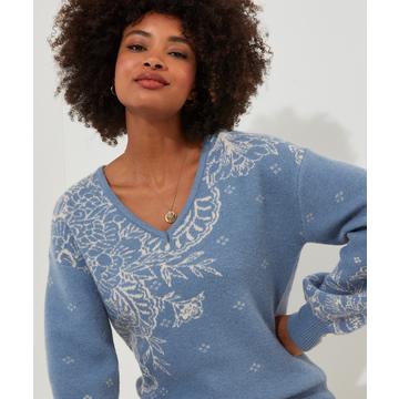 Paisley-Pullover mit V-Ausschnitt