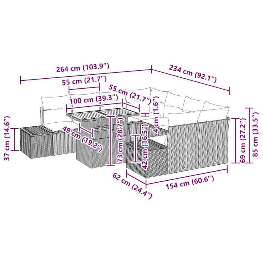 VidaXL Ensemble de canapé de jardin poly rattan  