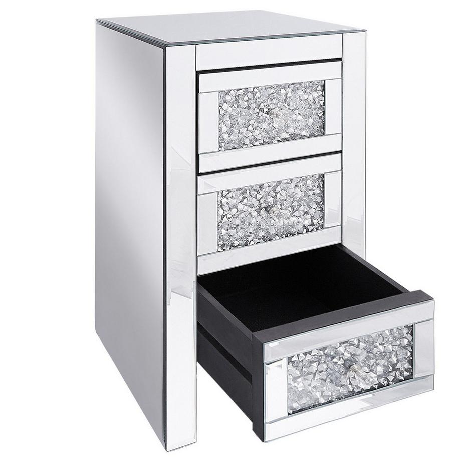 Beliani Comodino 3 cassetto en Vetro Glamour LORAY  
