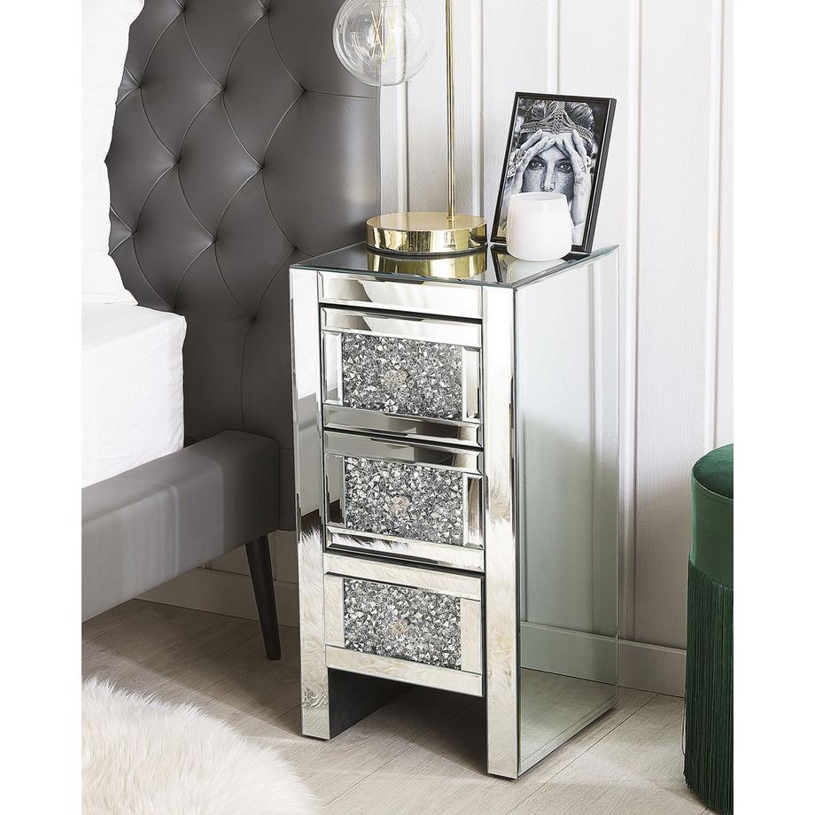 Beliani Comodino 3 cassetto en Vetro Glamour LORAY  