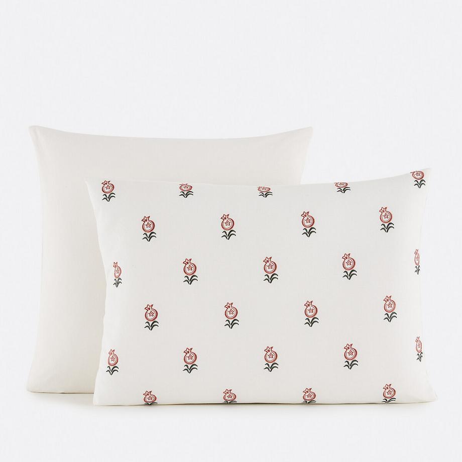 Taie d'oreiller en coton vintage brodé