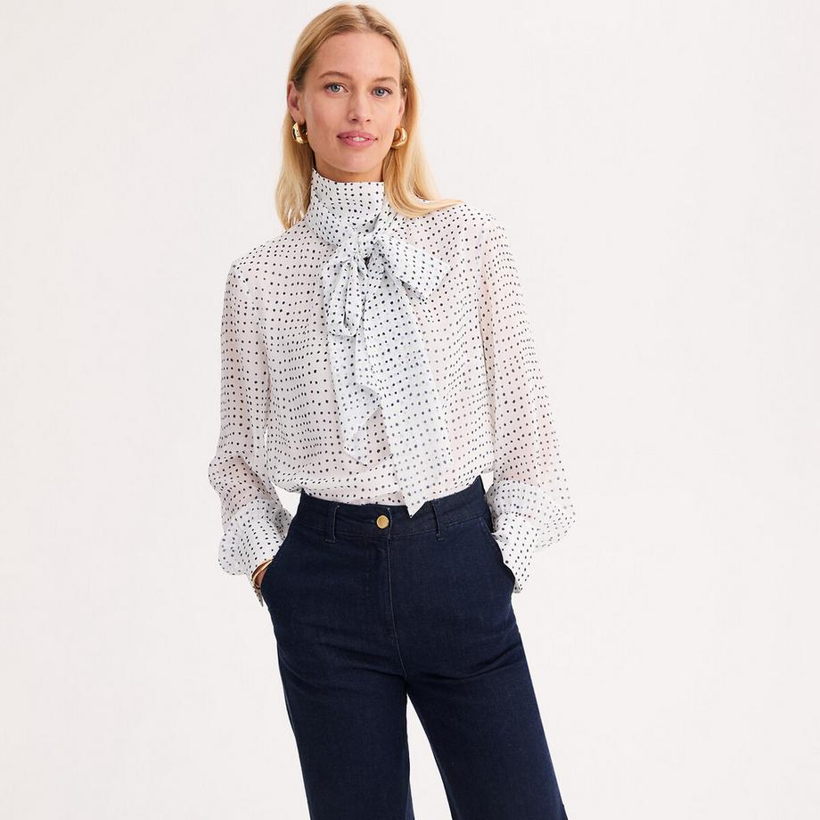 Blouse lavallière à pois manches longues