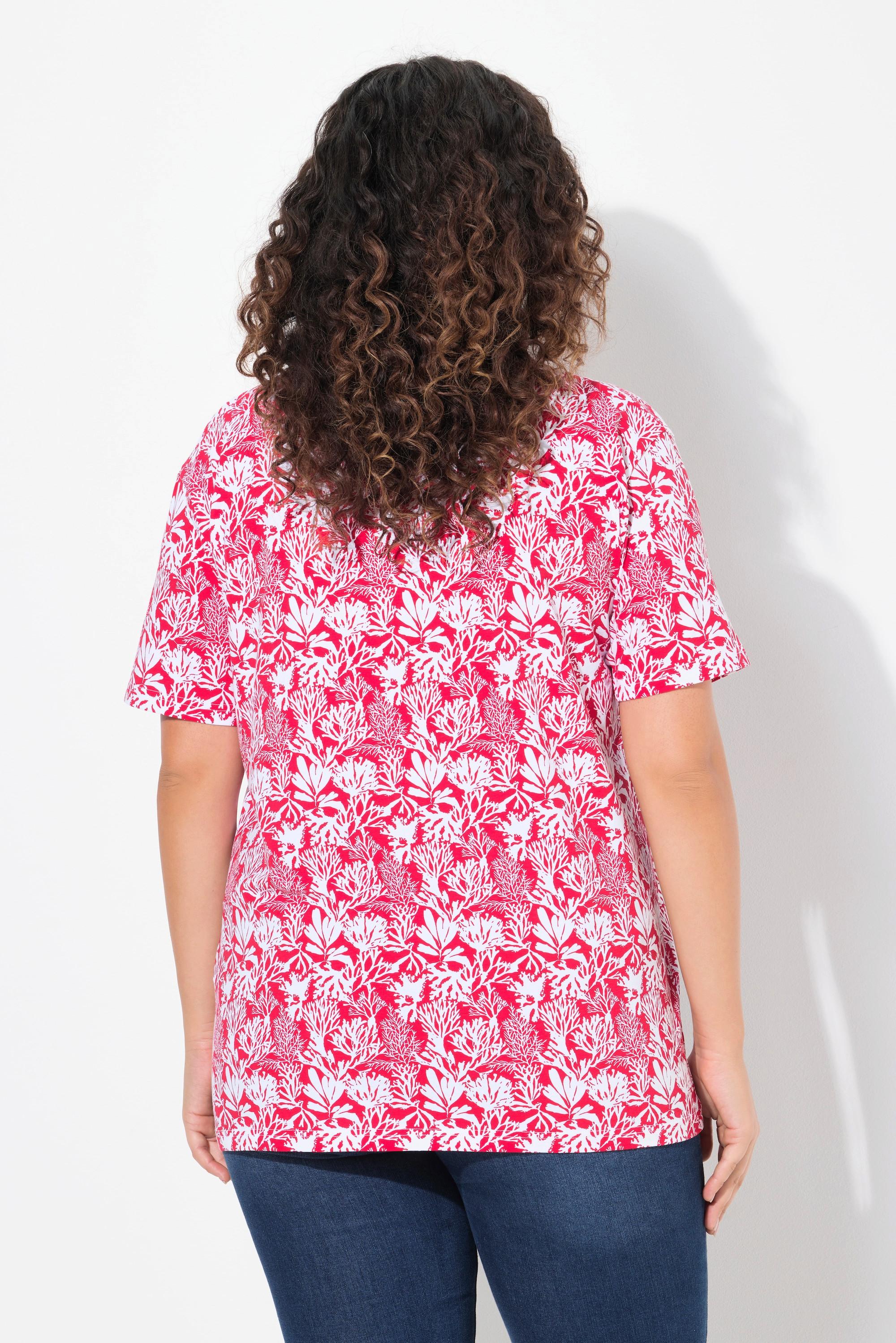 Ulla Popken T-Shirt Stampa Floreale Scollo a V Mezza Manica Taglio ad A  