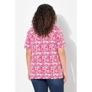 Ulla Popken T-Shirt Stampa Floreale Scollo a V Mezza Manica Taglio ad A  