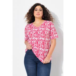 Ulla Popken T-Shirt Stampa Floreale Scollo a V Mezza Manica Taglio ad A  