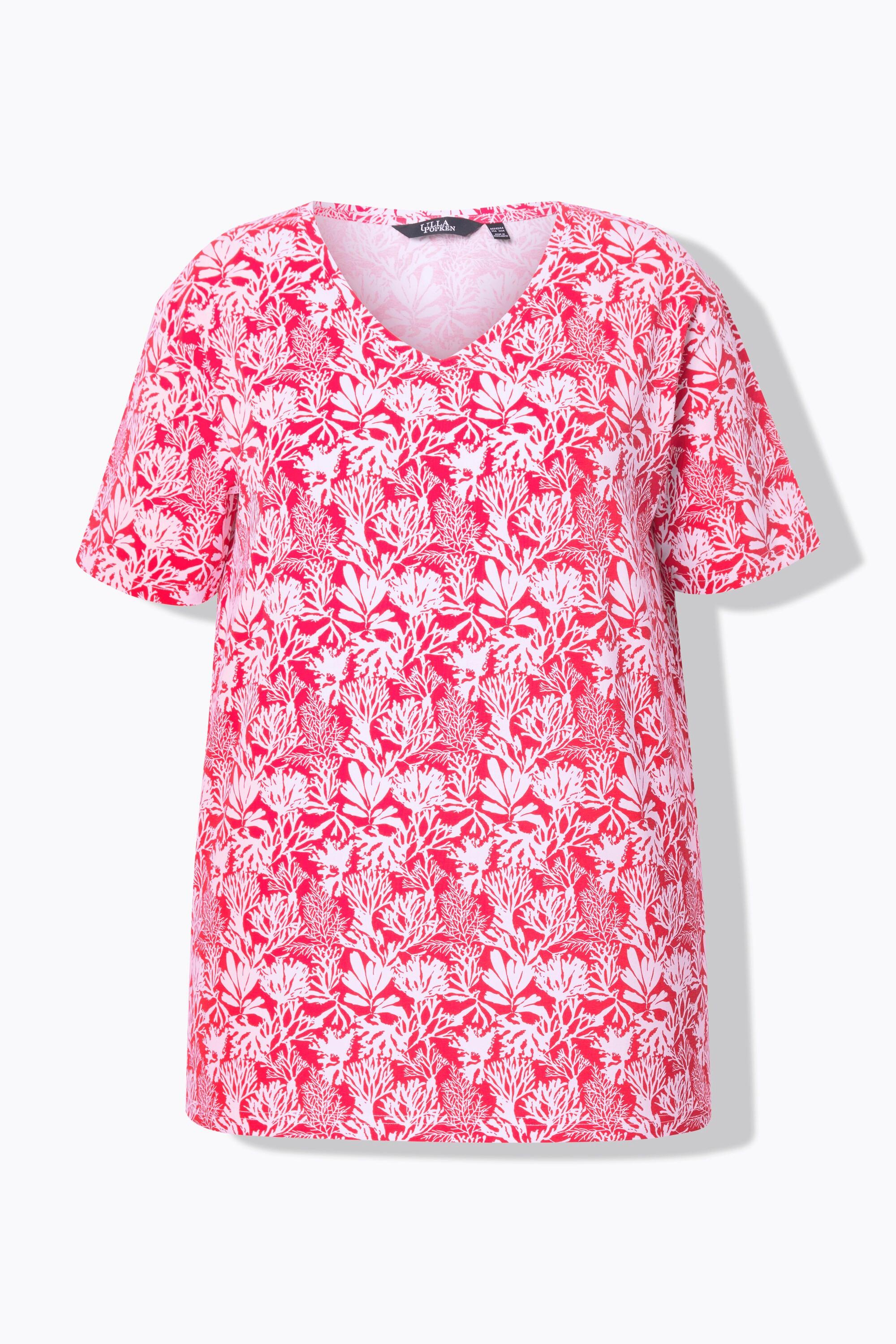 Ulla Popken T-Shirt Stampa Floreale Scollo a V Mezza Manica Taglio ad A  