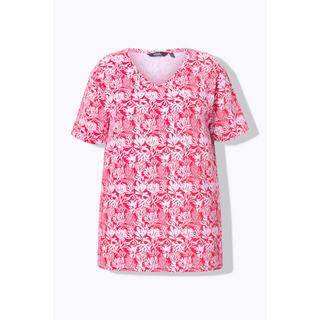Ulla Popken T-Shirt Stampa Floreale Scollo a V Mezza Manica Taglio ad A  