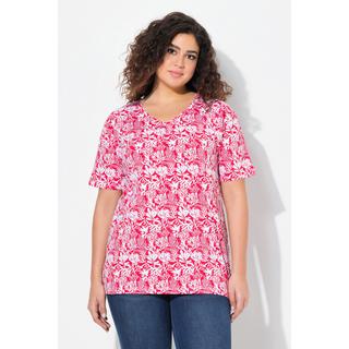 Ulla Popken T-Shirt Stampa Floreale Scollo a V Mezza Manica Taglio ad A  