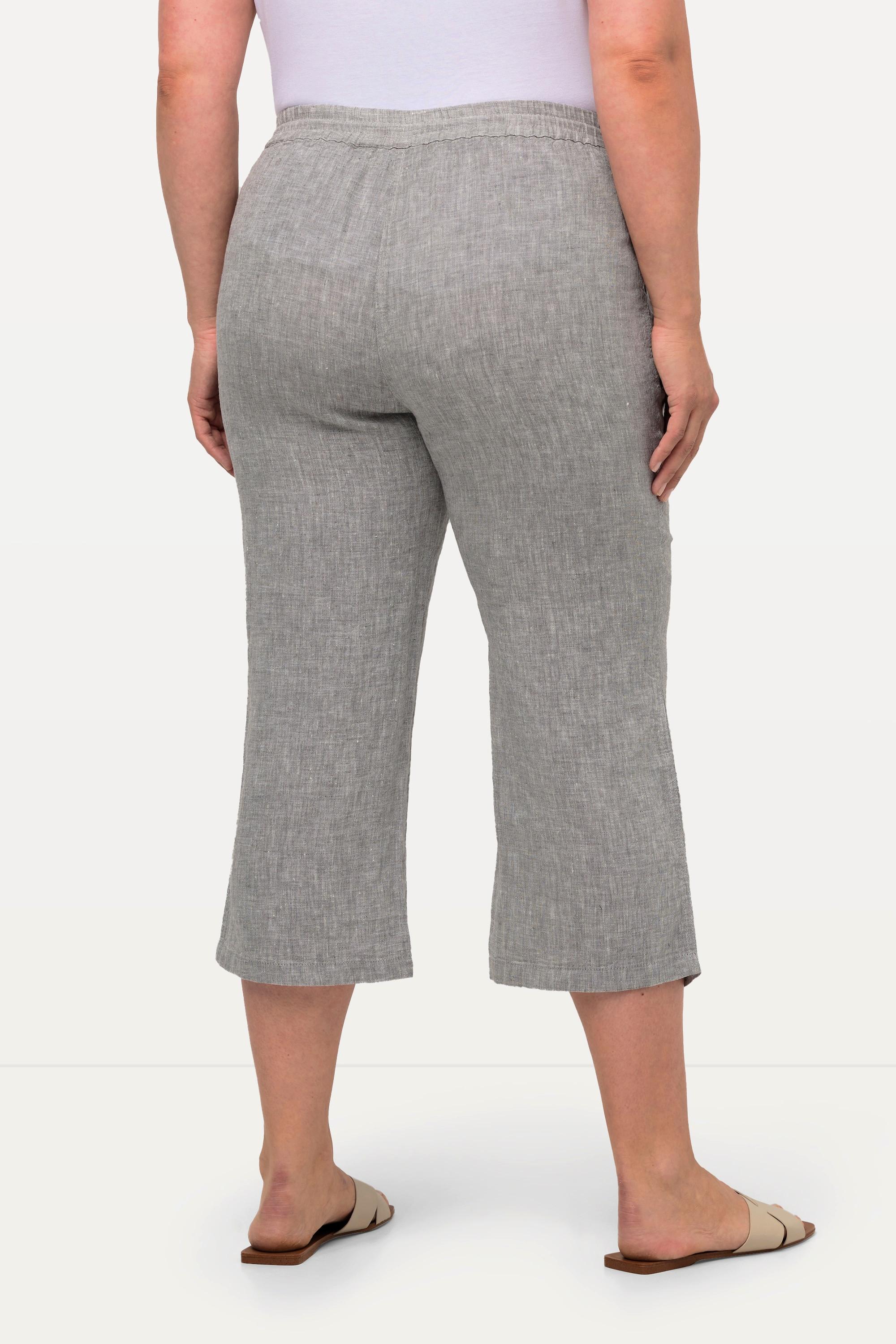 Ulla Popken  Pantalon en lin 7/8 à taille élastique. Naturellement respirant 