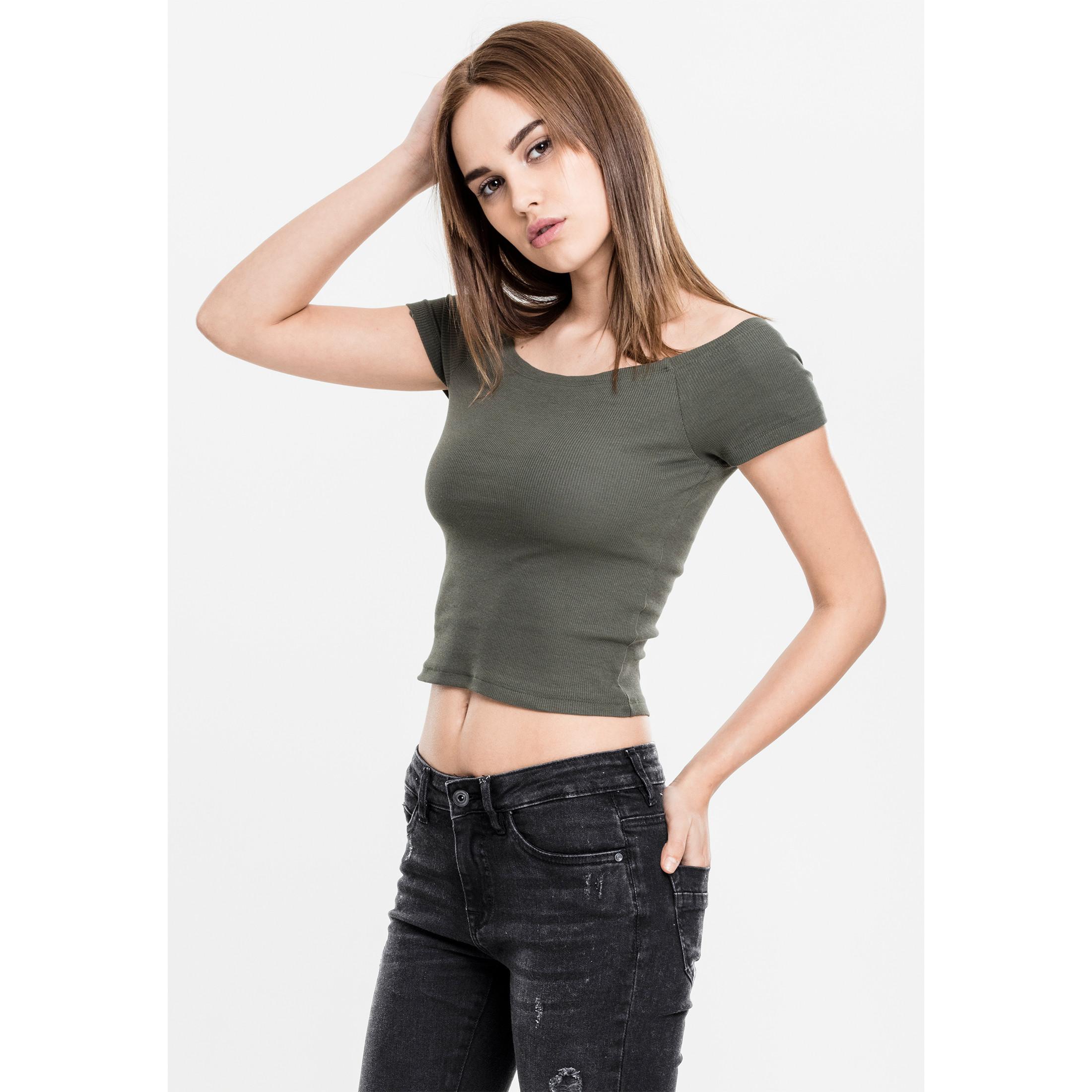 URBAN CLASSICS Crop Top a costine con spalle scoperte  