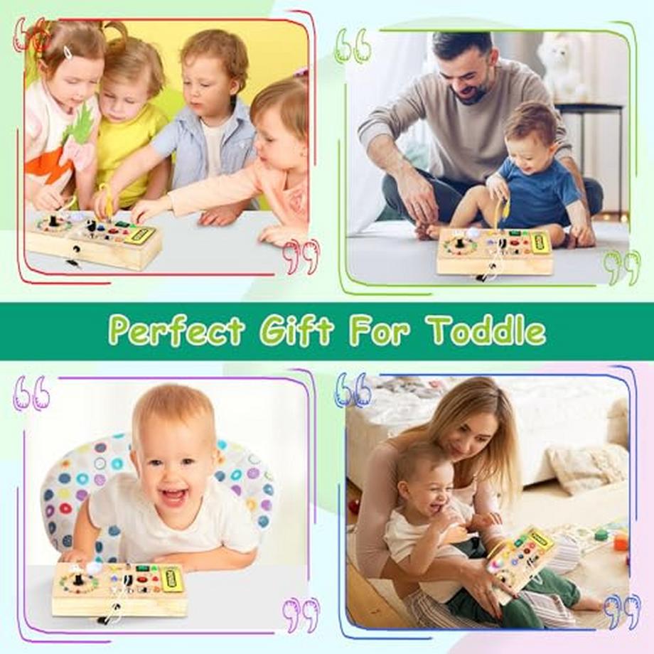 Activity-board  Jouet tableau d'activités, jouet interrupteur pour enfants avec 8 interrupteurs 15 LED, jouet en bois tableau d'activités, tableau d'activités musicales, jouet en bois 