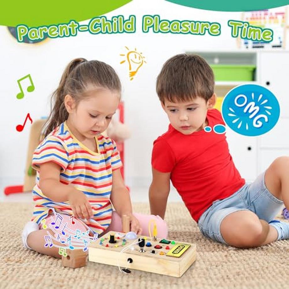 Activity-board  Jouet tableau d'activités, jouet interrupteur pour enfants avec 8 interrupteurs 15 LED, jouet en bois tableau d'activités, tableau d'activités musicales, jouet en bois 