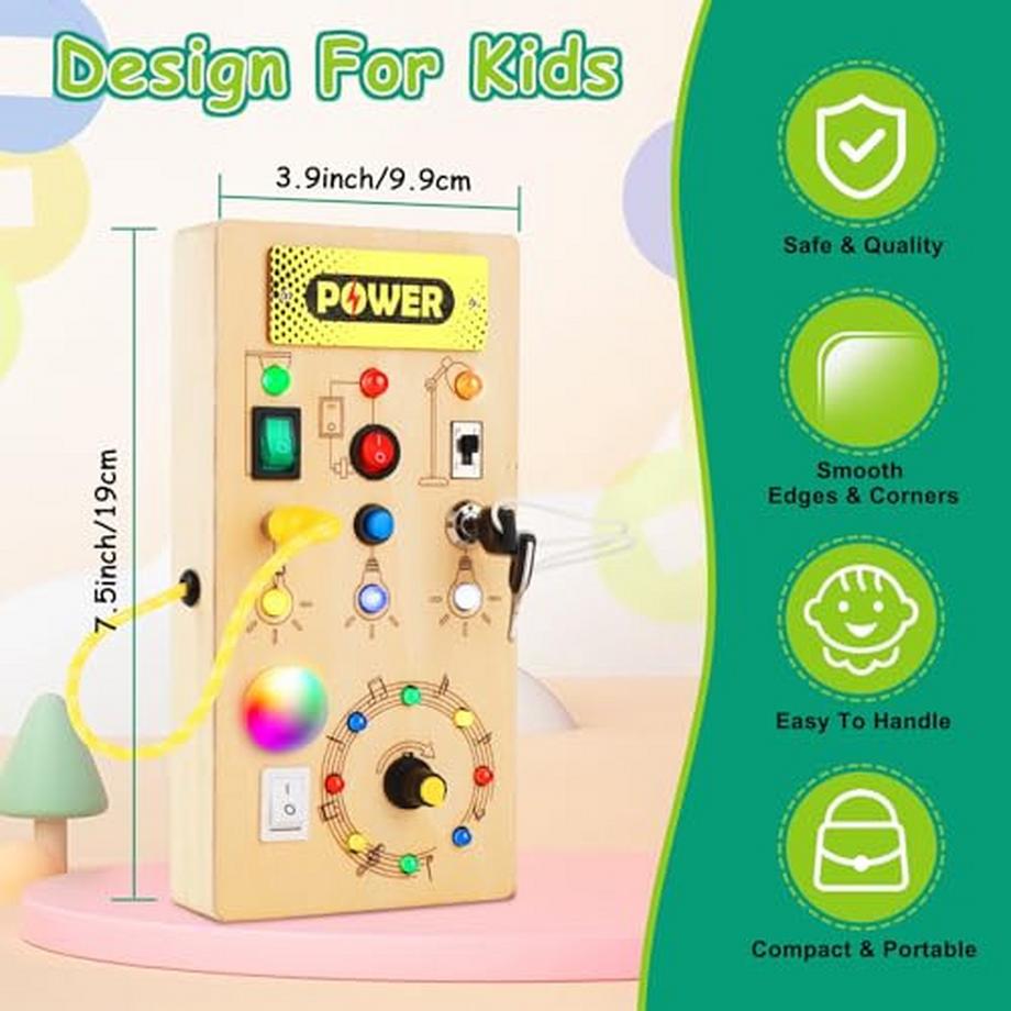Activity-board  Jouet tableau d'activités, jouet interrupteur pour enfants avec 8 interrupteurs 15 LED, jouet en bois tableau d'activités, tableau d'activités musicales, jouet en bois 